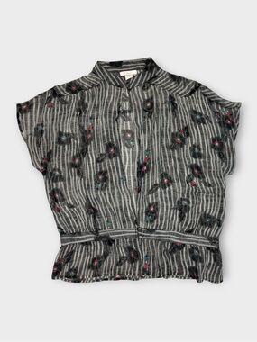 Lux 100% Silk Sheer Striped Floral Blouse